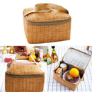 Portable Insulated Thermal Cooler Lunch Box Canvas Imitation Rattan Picnic Bag