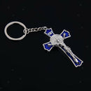 Blue Crucifix Jesus Keyring Holy Cross Key Ring Religious Catholic Gift