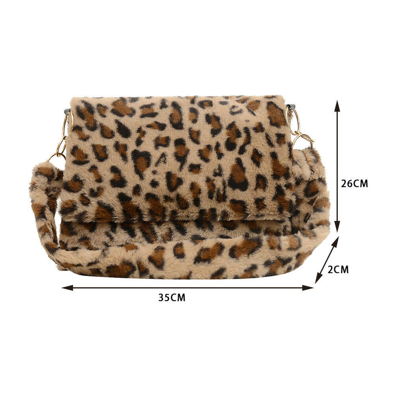 Women Big Capacity Tote Retro Plush Shoulder Messenger Bag (Brown Leopard) A