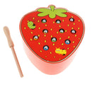 Wooden Fishing Game Set, with Strawberry Base, Rod and Caterpillar Worms, Magnet