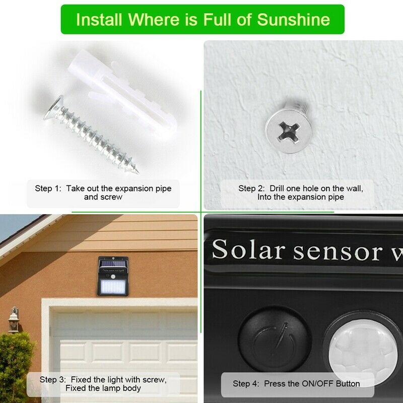 100 Led Solar Light Outdoor Solar Wall Lamp Pir Motion Sensor Waterproof Bu