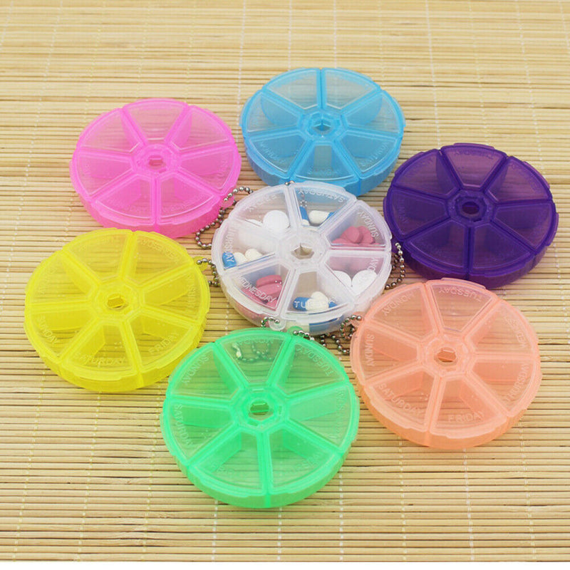 Portable Organizer Pill Round Box 7 Slot Health Pill Box Case Medicine Drug