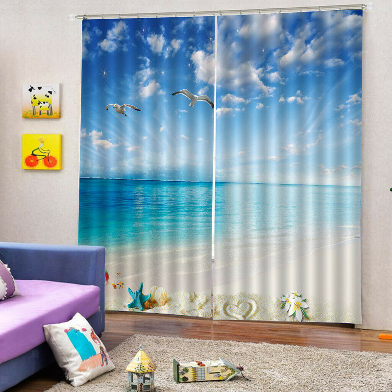 Window Curtain Kitchen Bathroom Drape 170x200cm Seascape