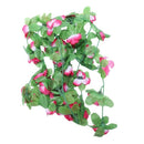 Artificial flower garland 2.2m long green leaves fabric flowers ivy pink +  Z3K6