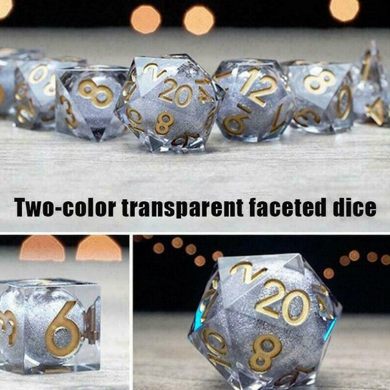 7PCS/Set Two-color Transparent Multi-faceted Dice Geometric Shape Game T1H7