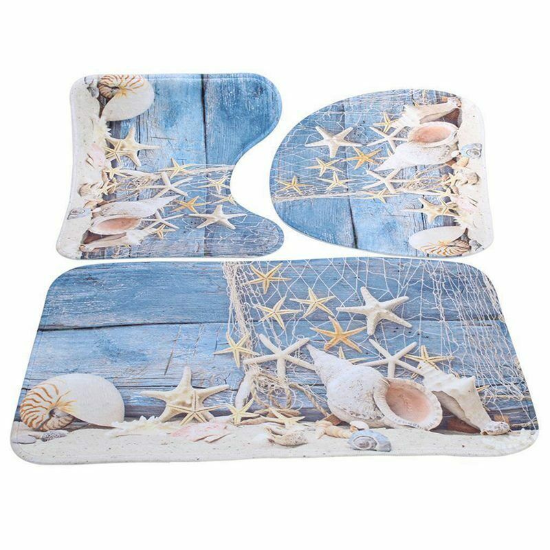 3 Piece Floral Non Slip Soft Bath Mat Set Pedestal Bathroom Toilet Cover Ru B1D7