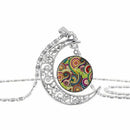 Women Cabochon Novelty Life Tree Half Moon Pendant Chain Necklace Jewelry - L1B7