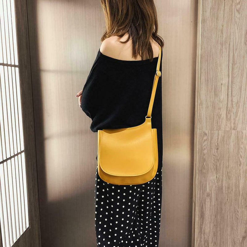 Pure Color Shoulder Handbags Leather Women Big Flap Crossbody Bags (Yellow) A
