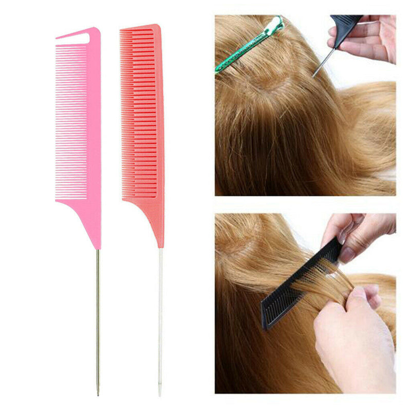 2pcs Fine Tooth Highlighting Foiling Comb Pin Tail Combs Hair Coloring Pink
