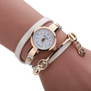 Women's Fashion Leather Rhinestone Analog Quartz Wrist Watches White A
