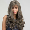 Wave 26inch Long Wig Grey Hair Heat Resistant Synthetic Wigs with Neat Bang