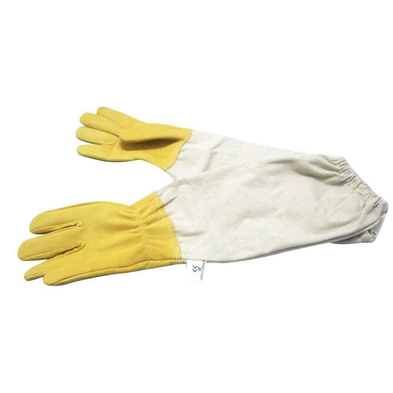 1 Pair Beekeeper Gloves Cotton Leather Apiculture Anti Bee Sleeves (Yellow) A
