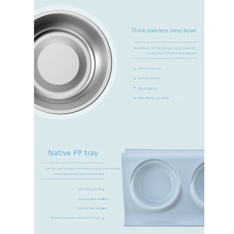 Stainless Steel Double Bowls Food Anti Ants Water Dog Bowl Cat Feeder Cat P R8Q7