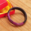 Beautiful Plum Peach Blossom Flower Natural Xiuyan Jade Bangle Bracelet & Box