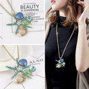 Colorful Blue Enamel Crystal Shell Conch Starfish Pendant Long Necklace Pre T5X2