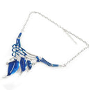 Women Leaf Y-Necklace Chain Necklace Earrings Set(Light Blue)