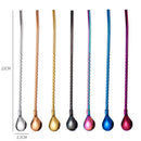7pcs Stainless Steel Long Twisted Straw Spoon Stirring Scoop Reusable Bar Tools