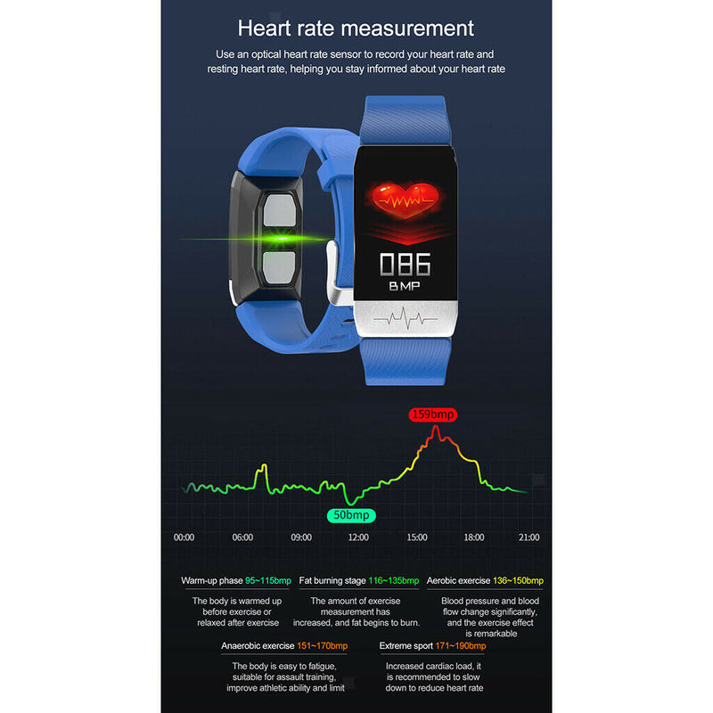 Smart Watch Blood Pressure Measurement Waterproof Fitness Tracker Blue