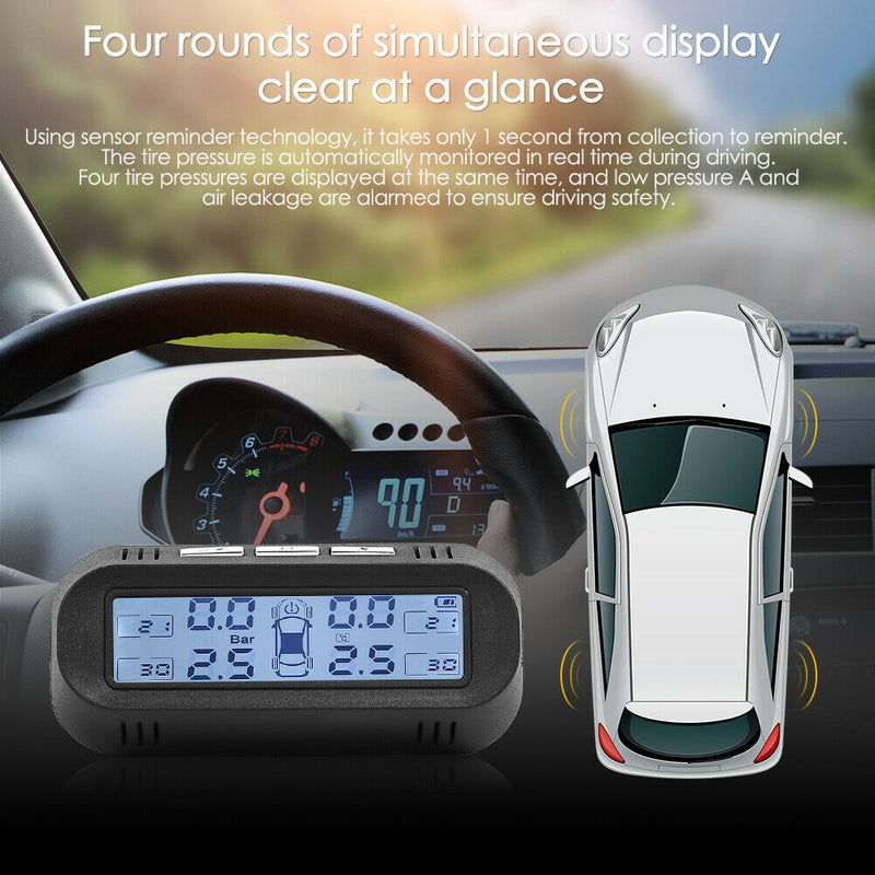 AN-10 Solar Car TPMS Tire Pressure Monitor Alarm Warning System+4External Sensor