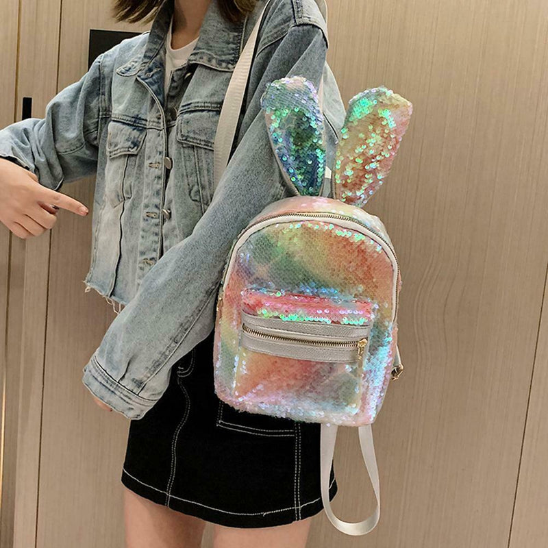 Sequins Cute Rabbit Backpack Bling Leather Women Girls School Bag (Style 1) A