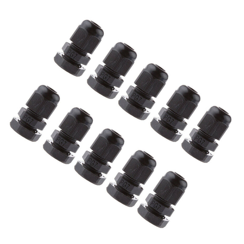 10X 3-6.5mm Black PG7 Cable Gland Connector IP68 Waterproof Plastic