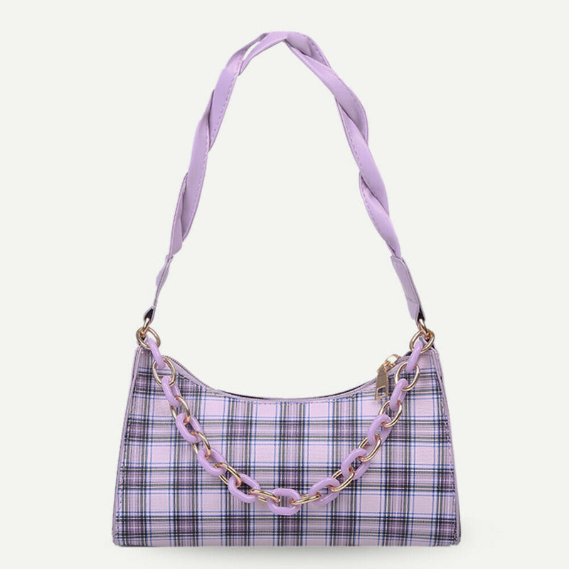 Fashion Plaid PU Women Handbag Totes Chain Underarm Shoulder Bags (Purple)