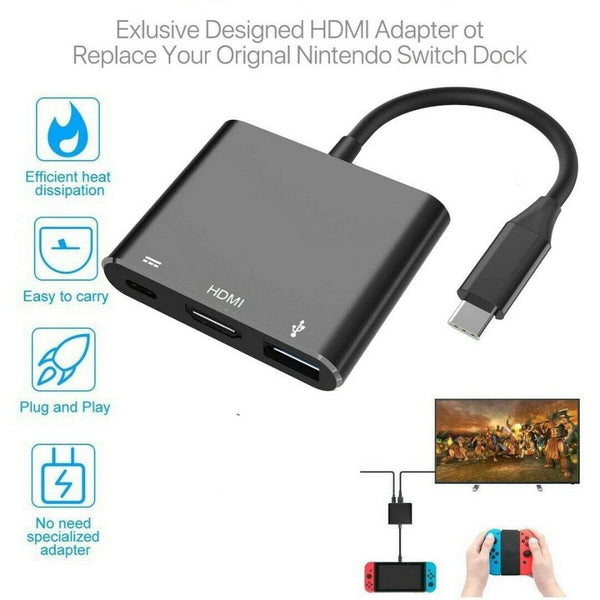 USB Type-C to HDMI Adapter for Nintendo Switch, HDMI Converter Cable (Black)