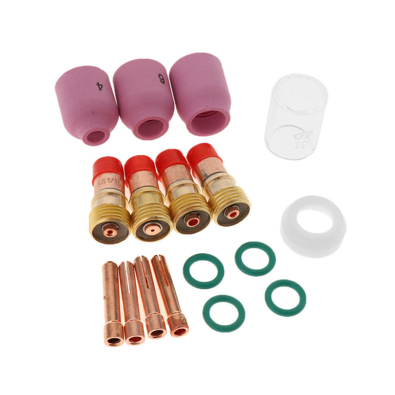 17pcs TIG Gas Lens Back Cap Collet Body Kit Fit TIG Welding Torch WP17/18/26