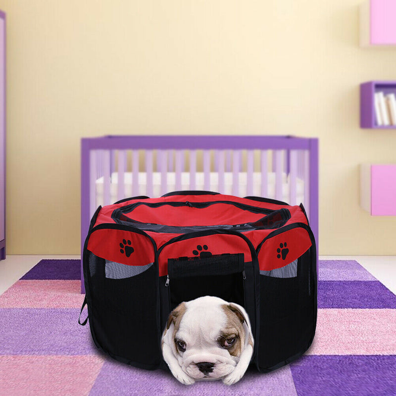 Claw Print Foldable Pet Cat Dog Tent House Safe Guard Playpen Fence (Red) A