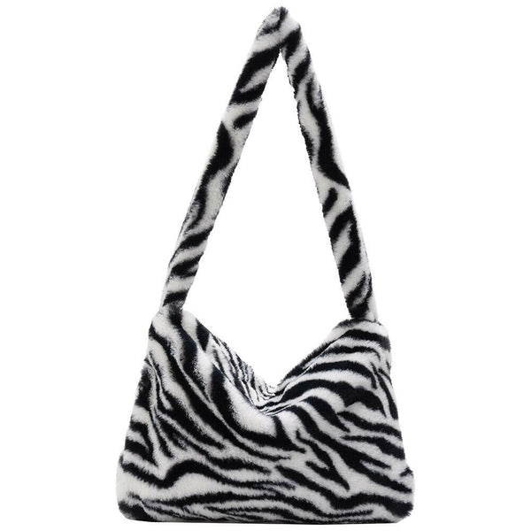 Animal Pattern Shoulder Underarm Bag Women Plush Top-handle Handbag (7)