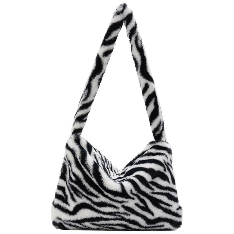 Animal Pattern Shoulder Underarm Bag Women Plush Top-handle Handbag (7)