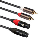 2RCA Male Plug to Dual XLR 3Pin Female Audio Cable Amplifier Mixing Plug Wire