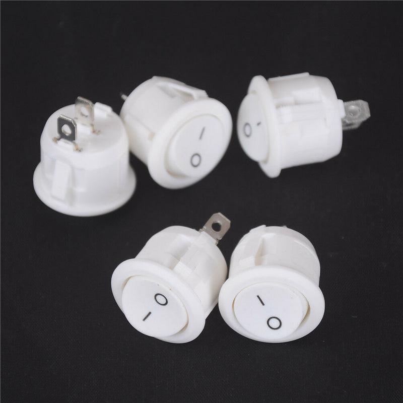 5X Mini Round White 2 Pin Terminal SPST ON-OFF Rocker Switch Snap-in 20mm"123 Bj