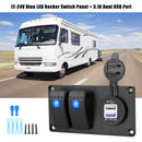 LED Rocker Switch Panel Breaker 3.1A Dual USB Port for Auto Car Yacht Marin