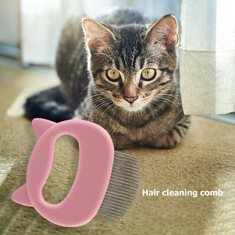 Pet Cat Massage Brush Kitten Removal Loose Hair Grooming Cleaner (Pink) A