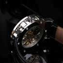 Men's Luxury Army Black Leather Skeleton Sport Automatic Mechanical Wrist Watch