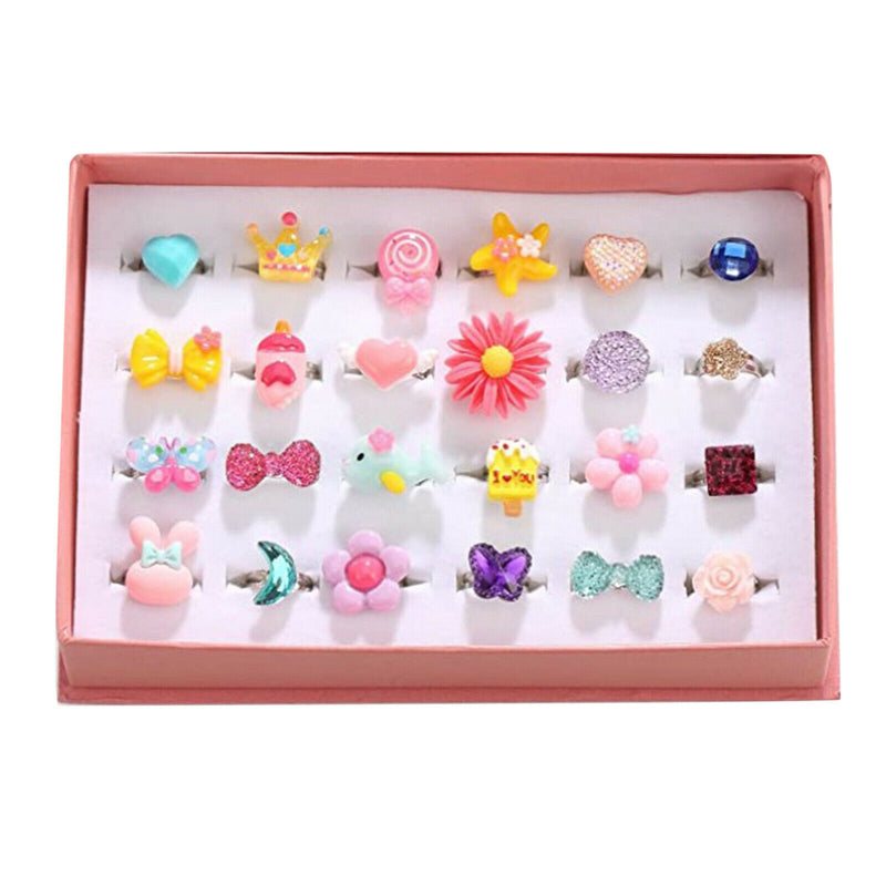 Little Girl Lovely Jewel Rings in Box Girls Play Dress Up Pretend Play Rings