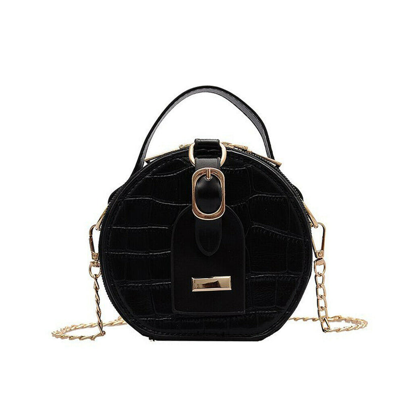 Mini Round Tote Shoulder Bag Women Leather Chain Messenger Purse (1 Black)