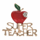 New Red Super Teacher Xmas Gift Unisex With Crystal Brooch Pin Show Your LovQ6J1