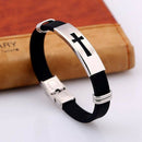 1X Cool Fashion Black Silicone Bracelet Charm Wristband Men's Stainless Ste E8Q1