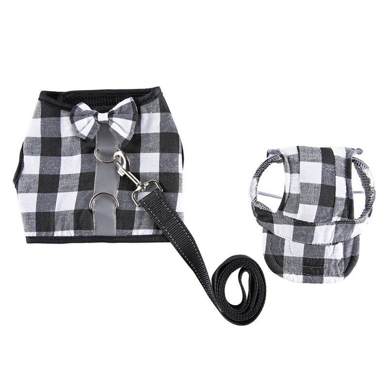 Pet Dog Vest Harness with Hat Pet Costume Party Clothes Black White-XS