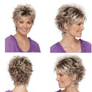 Womens Short Fluffy Wavy mixed Blond Brown Curly Natural Hair Wigs: