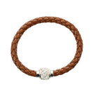 Women Men Bracelet Wristband Cord Leather Braided Crystal Ball Gift Brown C7C8