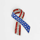 Diamante Rhinestone USA American Flag Ribbon Brooches Pins Patriotic Jewelry