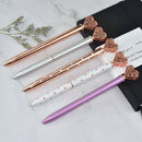 5Pcs Big Crystal Diamond Pen,Heart Shaped Pen,Bling Metal Ballpoint Pen Sch Z4S1