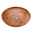 Round Wooden Dish Breakfast Food Snack Serving Tray Salad Platter Tawny 27cm