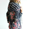 Womens Dark Gray Pullover Long Sleeve Floral Hoodies Coat Sweatshirt W/ Pocket
