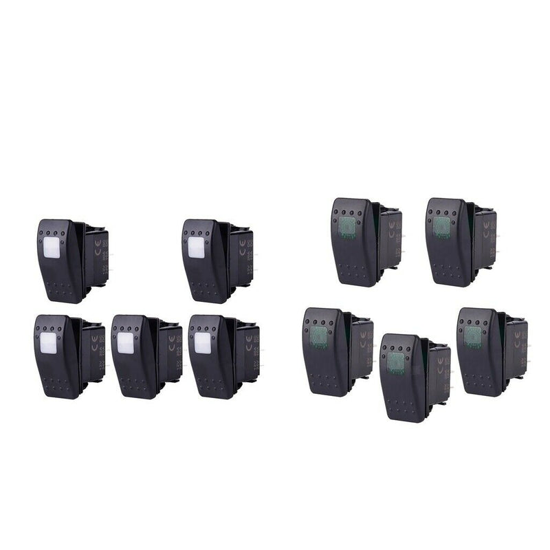 10 Pieces Car Boat 12V 20A Bar Rocker Toggle Switch with White & Green Light