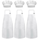 6 Pieces White Apron Set Unisex Adjustable Chef Hat Kitchen Baker Cook Apro