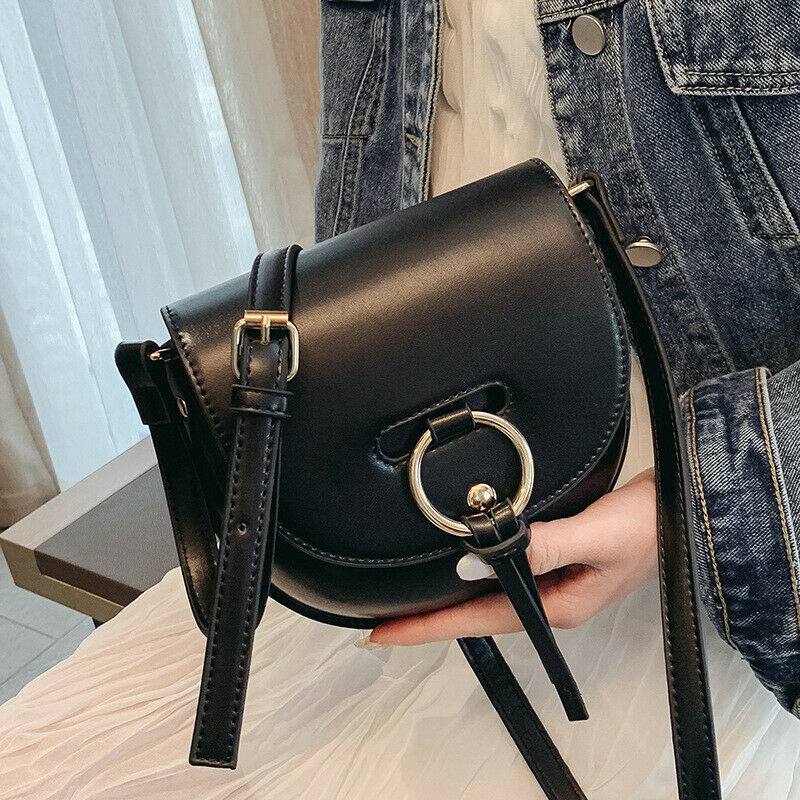 Women'S Semi-Circle Crossbody Bag Solid Color Pu Leather Handbag Ladies Mes I7U7